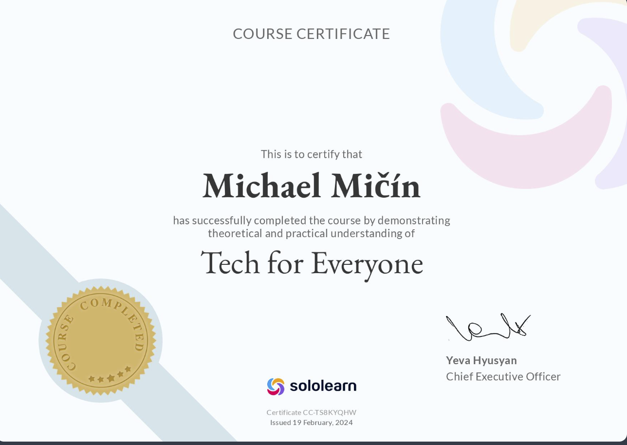 certifikát Tech For Everyone